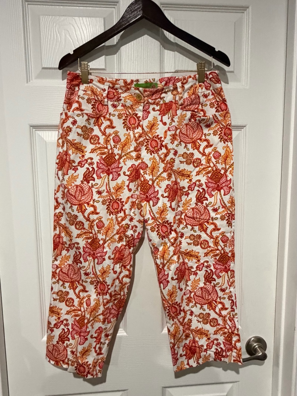 Island Republic White Crop Jeans with Red & Orange Floral Print